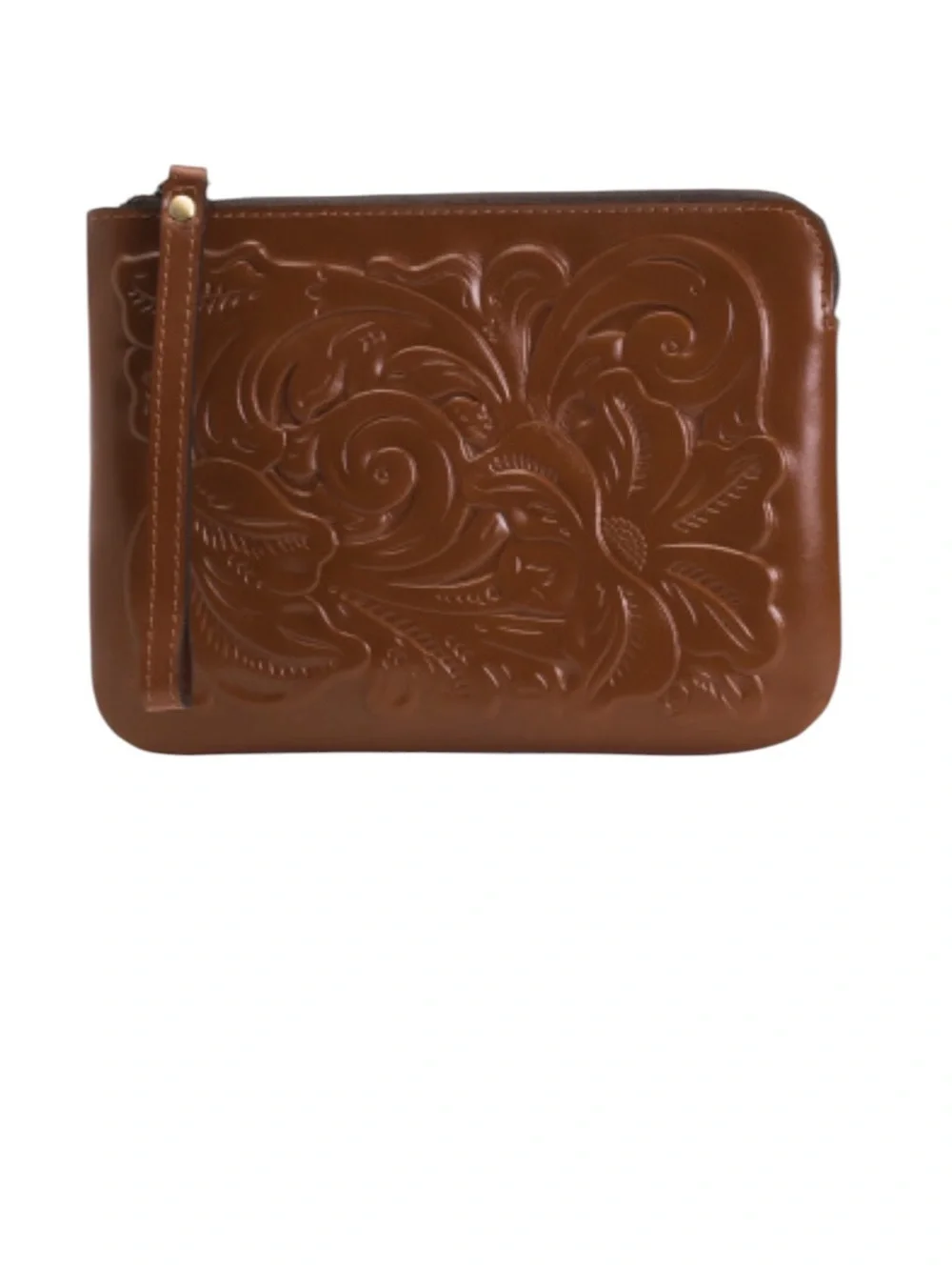 NWT Patricia Nash Embossed Floral Leather Wristlet Clutch in Brown